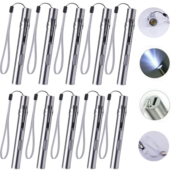 10 Pack USB Rechargeable Pen Light, 400LM Super Bright EDC Pocket Flashlight, Mini Penlight for Nurses, Doctors, Camping, Reading, Repair & Examination