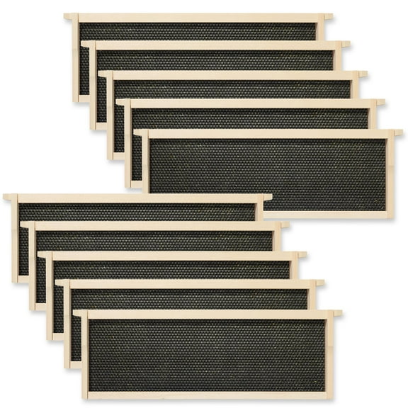 10-Pack Unassembled Beehive Frames with Natural Beeswax Foundations for Beekeeping, Medium Super - 6-1/4-inch, Black