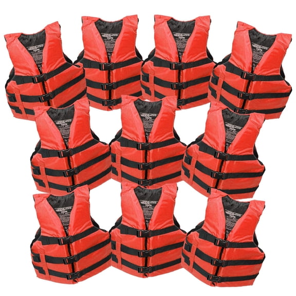 10 Pack Unbranded Life jacket paddle vest; Coast Guard approved Type III PFD life vest flotation device; Jet ski, Waterpark, kayak; Ideal extra life jacket for pontoon boat