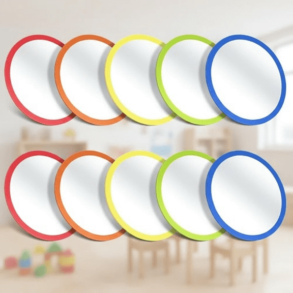 10-Pack Unbreakable 6x6 Inch Round Safety Mirrors for Kids, Shatterproof Classroom & Bathroom Mirror for Preschool Crafts, DIY Activities and Facial Expression Learning (Multicolor)