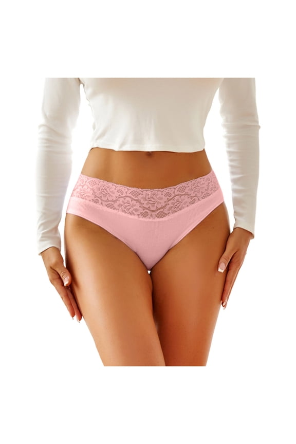 10 Pack Underwear Women Pack Lace Waistband Full High Leg Knickers Soft Stretch Plus Size Underwear,Pink,M