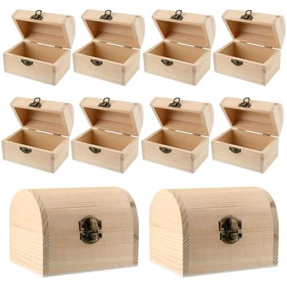 10 Pack Unfinished Wood Box Wood Treasure Chest with Hinged Lid Small Treasure Box for DIY Crafts Art Hobbies Projects Jewelry Gift Storage, 4.7 x 3.5 x 3.1 Inch$$Art & Craft