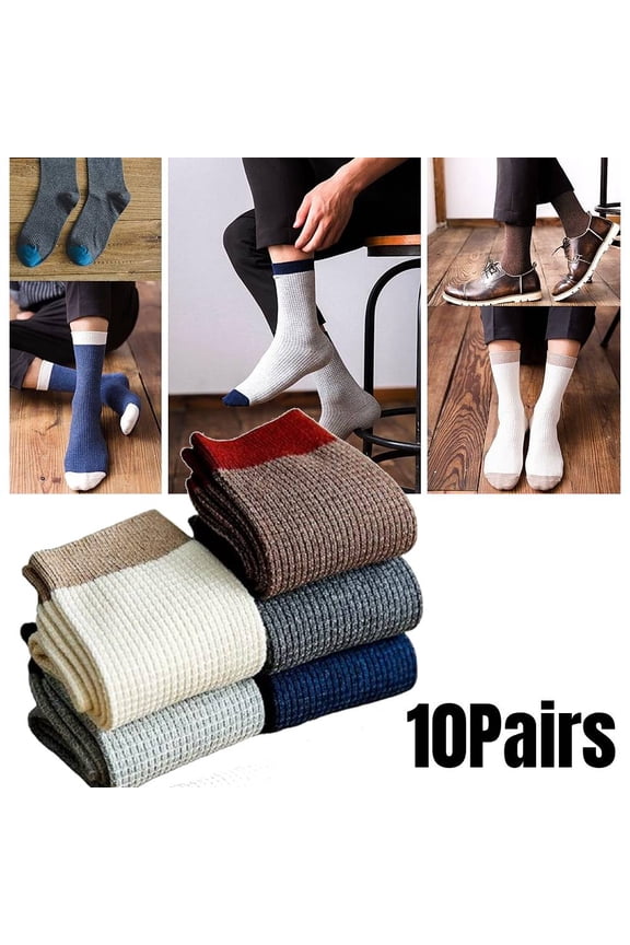 10-Pack Unisex Thick Knitted Cotton Socks - 100% Pure Cotton Solid Color Mid-Calf Length Extra Thick Terry Loop Pile Machine Washable Warm Winter Crew Socks