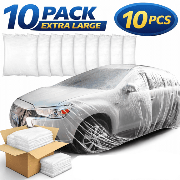 10 Pack Universal Plastic Car Cover 12.5 x 21.33 ft, Disposable Waterproof Full Car Cover for Sedan, Outdoor Garage Weather Dust Rain Snow Protection