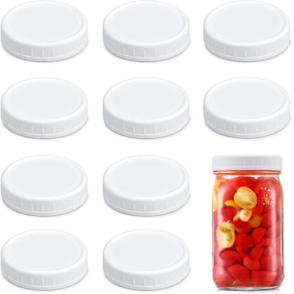 10 Pack Upgraded White Wide Mouth Mason Jar Lids with Silicone Rings, for Cup,86mm White Plastic Storage Caps for Mason/Canning Jars - Leak-Proof, Dishwasher Safe & Food Grade