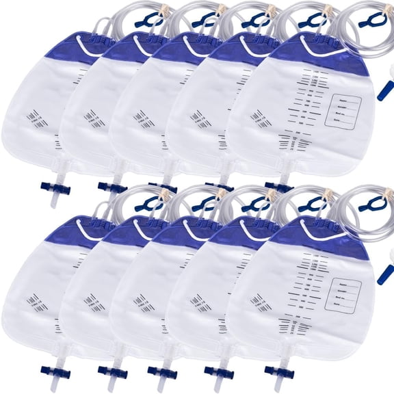 10 Pack Urinary Drainage Bag with Anti-Reflux Chamber - 1500mL Urine Bags with 48" Tube Drainage, Clips and Hanging Hook, Urinary Bag with Splash-Resistant Drain Spout for Health Aids