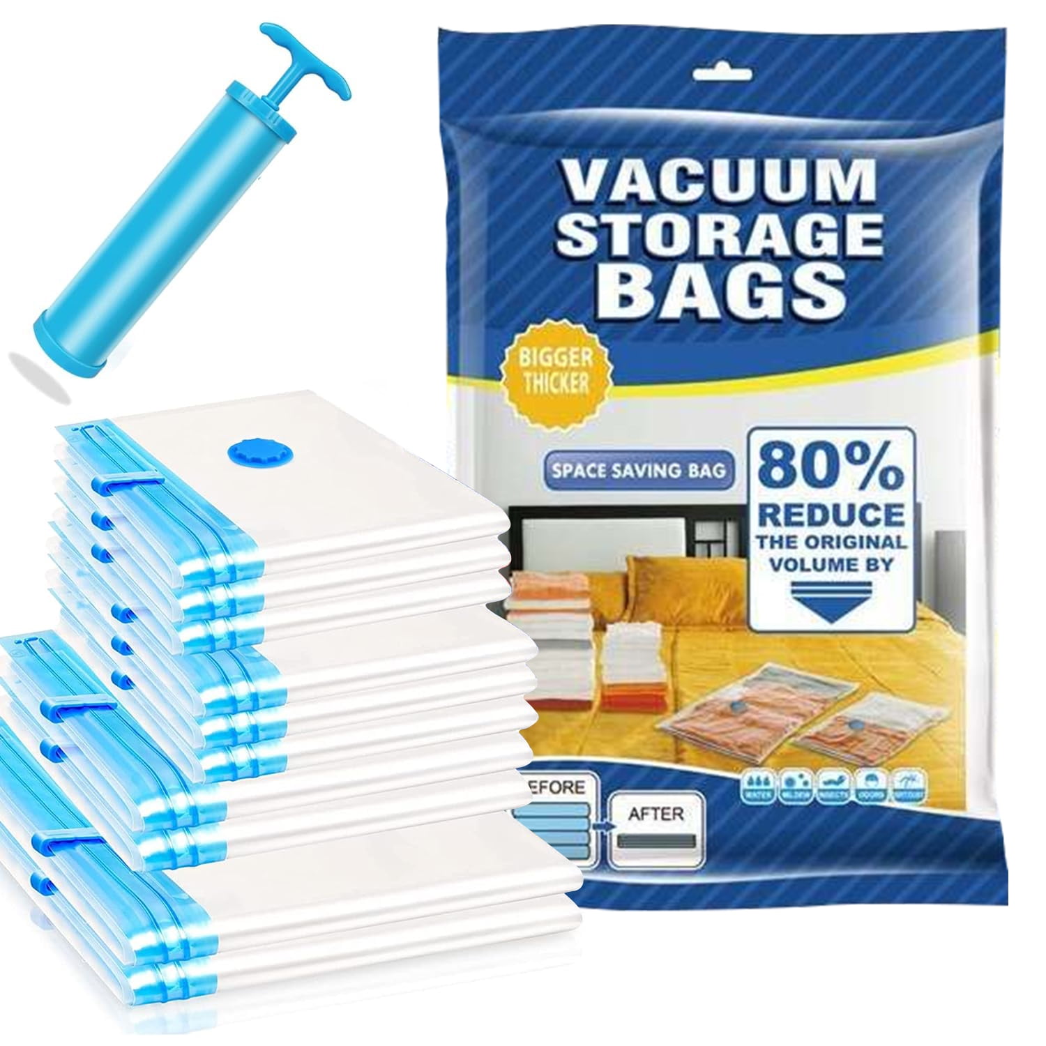 10 Pack Vacuum Storage Bag with Hand Pump, Reusable Sealer Bags for