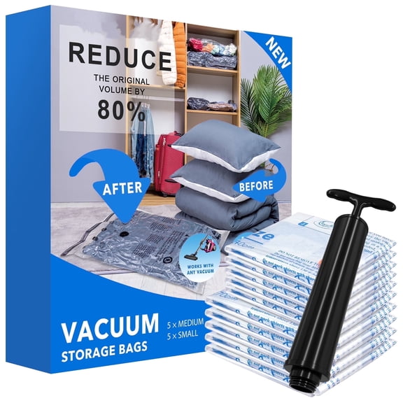 10 Pack Vacuum Storage Bags (5 x Medium, 5 x Small)