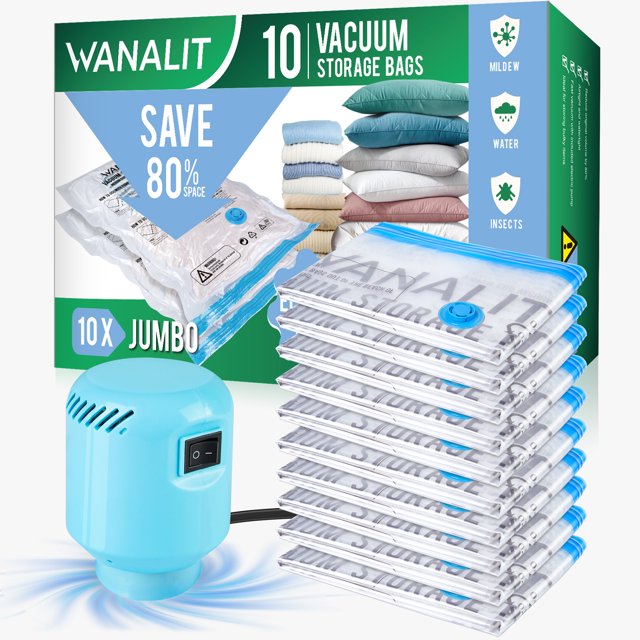 10 Pack Small Space Saver Vacuum Storage Bags, 2 in 1 Hand&Pump Space