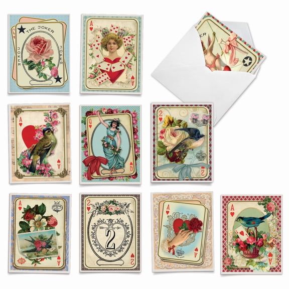 The Best Card Company 10 Assorted Valentine's Day Notes Set 4x5.12 w/ Envelopes, 10x1 Designs, for Men, Women, All Decked Out M2381VDG-B1x10