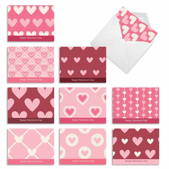 The Best Card Company 10 Assorted Valentine's Day Notes Set 4x5.12 w/ Envelopes, 10x1 Designs, for Men, Women, Heartfelt M3058VDG-B1x10
