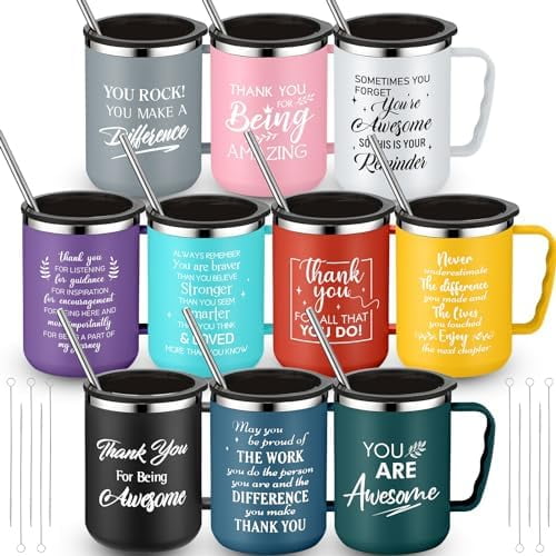 10 Pack Valentine's Day Employee Appreciation Gifts Bulk Thank You Tumbler with Handle Teacher 17 oz Mug Team Staff Coworker Stainless Steel Motivational Insulated Inspirational Party Favor