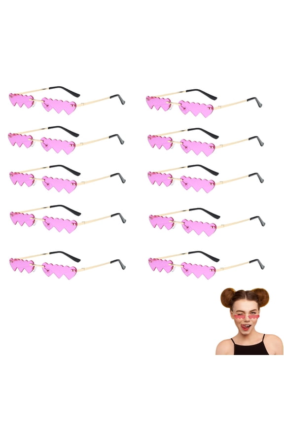 10 Pack Valentine's Day Glasses,Heart Shape Sunglasses, Rimless, Heart Shape Pink Glasses for Valentine,Prop,Wedding Decor,Party Favors Accessory