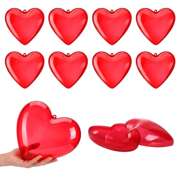 10 Pack Valentines Hearts Containers Plastic Hearts Shaped for Candy Fillable Bulk Valentines Day Party Favors Container for Treat Gift Exchange Classroom Party Supplies