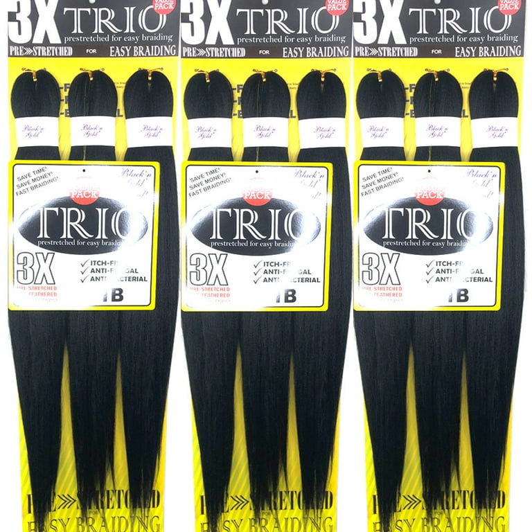 10 Pack Value Deal - 3X TRIO #1B Pre Stretched Braiding Hair