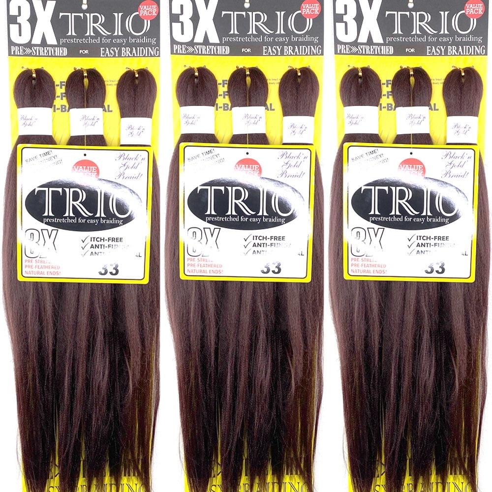 BRAVAS ブリリアンティン 3個セット 10 Pack Value Deal - 3X TRIO #1B Pre Stretched Braiding Hair