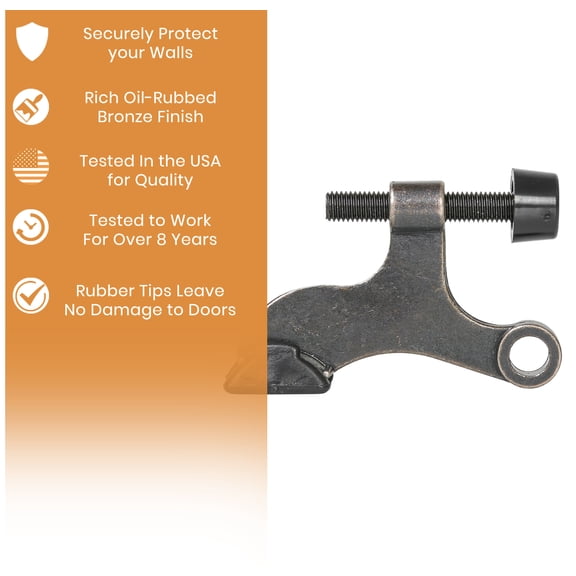 10 Pack - VanceHI - Oil Rubbed Bronze Hinge Pin Adjustable Door Stops - Heavy Duty (Handyman Designed) - Tested in The USA | Completely Protect Doors & Walls
