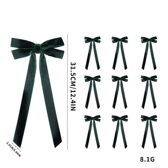 10 Pack Velvet Christmas Tree Bows, lazos de terciopelo para arbol de navidad, 12.4 Inch, Pre-Tied Long Tail Velvet Ribbon Bows, Christmas Wreath Decorations, Gift Wrapping Bows and Garland Decor