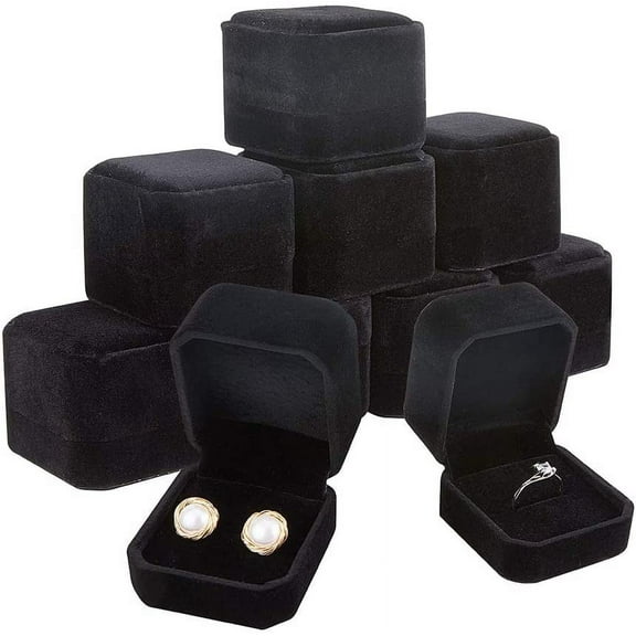 10 Pack Velvet Ring Box Earring Box Black Velvet Jewelry Pendant Box 2x2x1.6" for Wedding Party Favor Proposal Mother's Day Festival Gift Packaging DIY