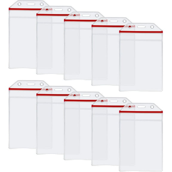 10 Pack Vertical Extra Thick Clear ID Badge Holder Card Holder with Resealable Zip for Multiple Cards (Vinyl PVC) by - Red Zip (4-1/8"*2-7/8" Inner Size)