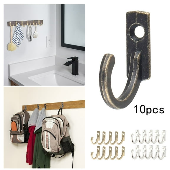 10 Pack Vintage Bronze Metal Hooks Wall Mounted Single Hook Hangers for Hats, Coats, Keys, and Jewelry, Furniture & Bathroom