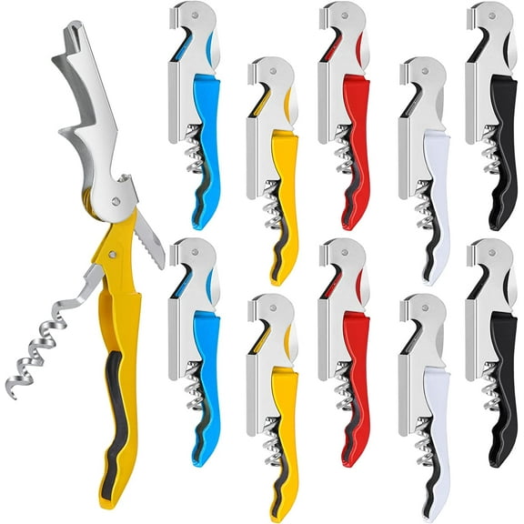 10 Pack Waiter Corkscrew Wine Openers Set,Heavy Duty Stainless Steel Hinges Wine Key,Multicolor Bottle Opener with Foil Cutter,Professional Corkscrew for Restaurant Waiters,Sommelier,Bartenders,Bars
