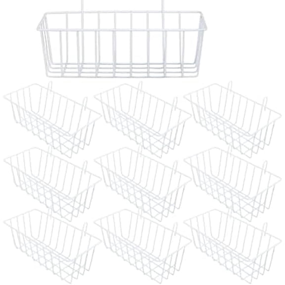 10 Pack Wall Grid Panel Hanging Wire Basket, Metal Wall Storage and Display Basket, Grid Wall Storage Basket for Kitchen, Home Decor Supplies - White (9x3.9x3in)$$Home Decor, Kitchen, & Other