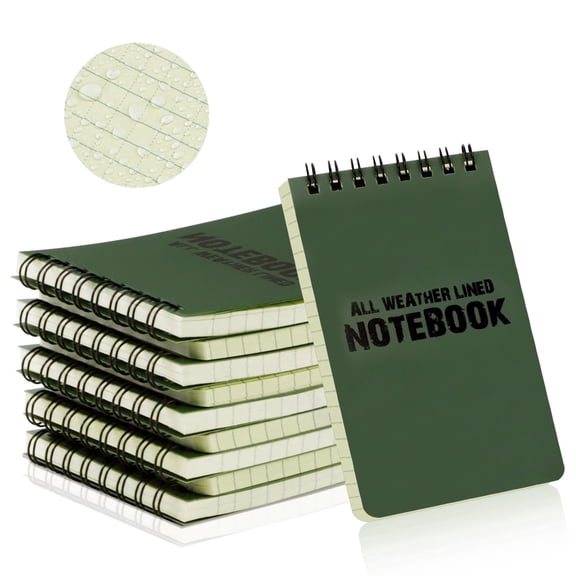 JINYINGHOD 10 Pack Waterproof Pocket Notebook, 3 x 5 inches Top-Spiral All-Weather Tactical Steno Pads Notepad for Outdoor Activity Recording, Army Green
