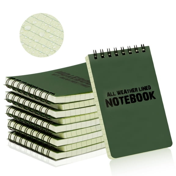 10 Pack Waterproof Notebook, 3 x 5 Inches All-Weather Waterproof Pocket Notebook, Pocket Notepad Memo Pads with Top-Spiral, Tactical Steno Pads for Outdoor Activity Recording (Army Green)