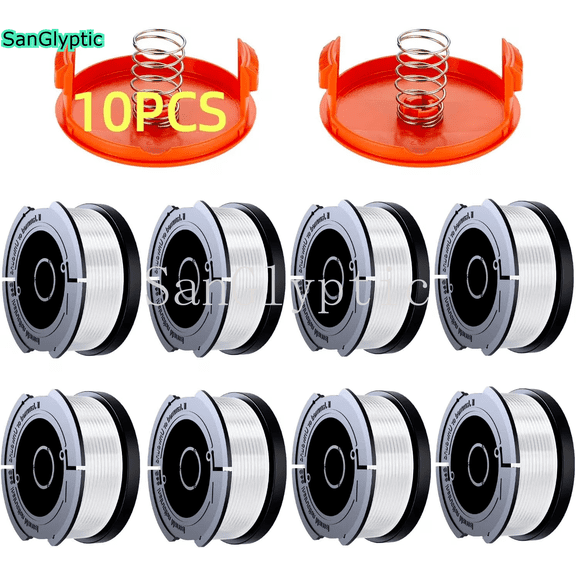 10 Pack Weed Eater String Compatible with Black+Decker, AF-100 0.065" Weed Wacker String Refill 240ft Automatic Feed String Trimmer Replacement Spool Line for Black&Decker(8 Spool+2 Cap+2 Spring)