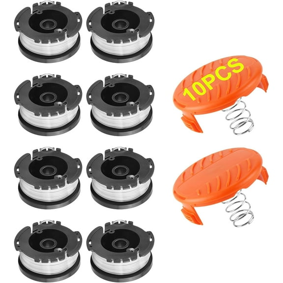 10 Pack Weed Eater String Compatible with Black+Decker, AF-100 0.065" Weed Wacker String Refill 240ft Automatic Feed String Trimmer Replacement Spool Line for Black&Decker(8 Spool+2 Cap+2 Spring)