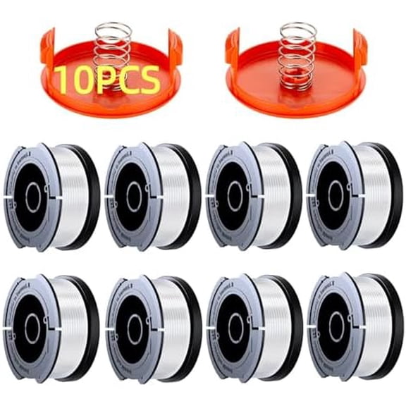 10 Pack Weed Eater String Compatible with BlackDecker, AF-100 0.065" Weed Wacker String Refill 240ft Automatic Feed String Trimmer Replacement Spool Line for Black&Decker(8 Spool@ Cap@ Spring)