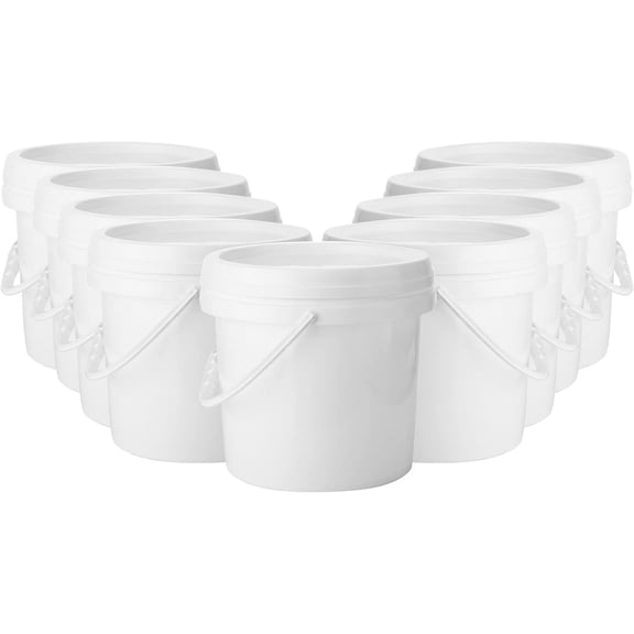 10 Pack White 1 Gallon Plastic Bucket with Handle and Lid for Food Storage and Organization