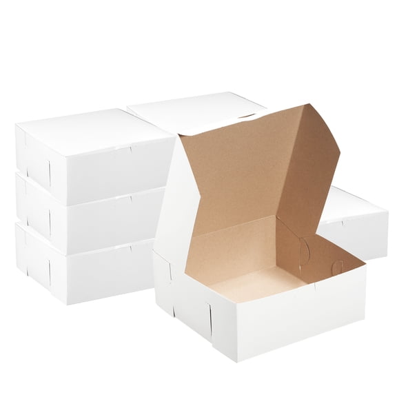 [10 Pack] White Bakery Pastry Boxes 6 x 6 x 4 Inches - White Kraft Paperboard for Home or Retail - Eco Friendly Paper Cardboard Recyclable for Pastries, Cookies, Cakes, Pies, Gift Box, Baby Shower