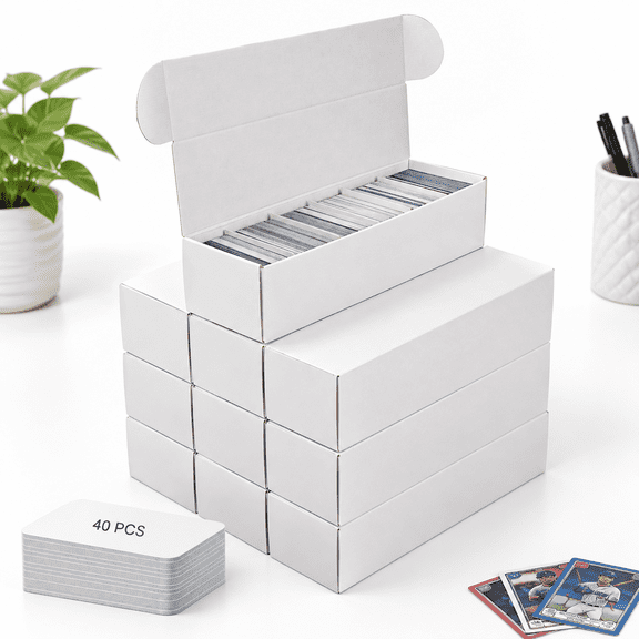10-Pack/White Cardboard Trading Card Storage Boxes with Dividers