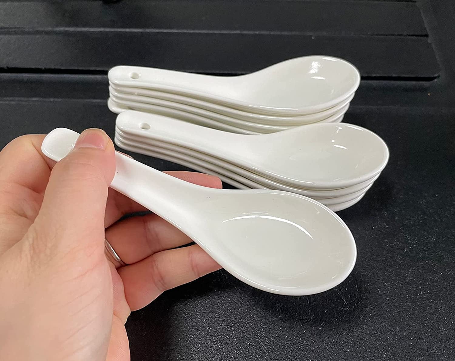 10 Pack White Ceramic Soup Spoons Perfect for Soup, Milk, Coffee