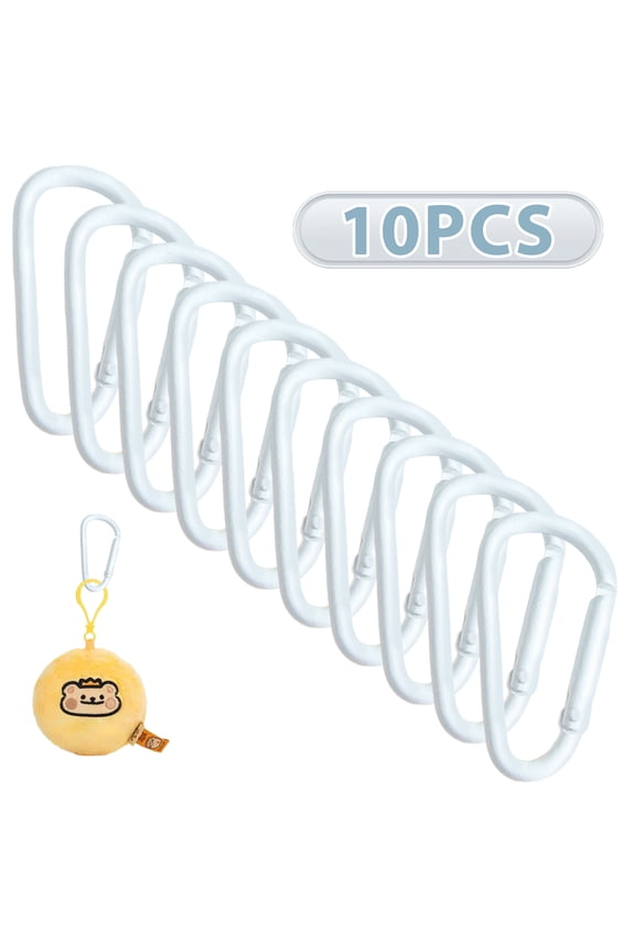 10 Pack White D Shape Carabiner Clips, Zinc Alloy Lightweight Spring Clips for Keychain Backpack Camping