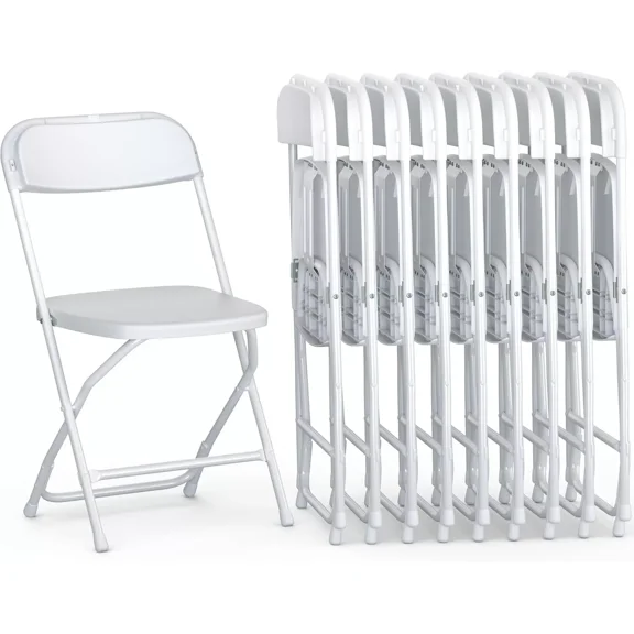 10 Pack White Folding Chairs, Portable Party Chairs, Plastic Folding Chair,Stackable Commercial Seats with Steel Frame for Office Wedding Party Patio Dinning Events, 300lbs Capacity-10 Pack White