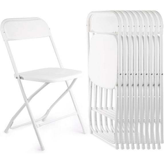 10 Pack White Folding Chairs, Portable Stackable Foldable Chair, Indoor Outdoor Plastic Folding Chair for Events/Office/Home/Wedding/Party, 400lbs Capacity