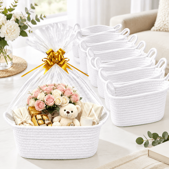 10 Pack White Gift Baskets Empty Woven 12