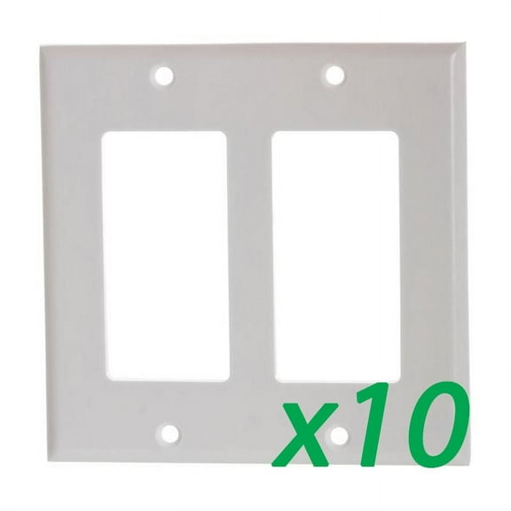 (10 Pack) White Plastic Double-Gang Decora Style Wall Face Plate 2-Gang