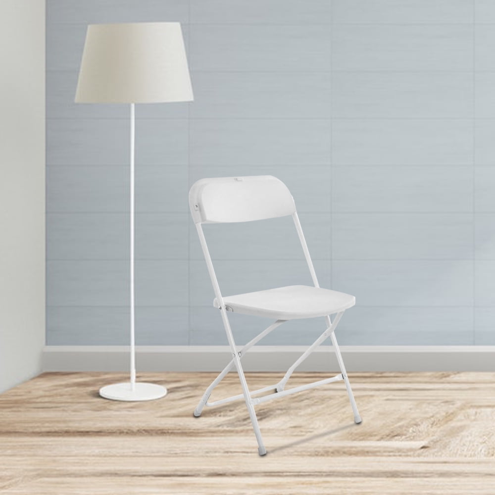 10 Pack White Plastic Folding Utility Chairs with Metal Frame