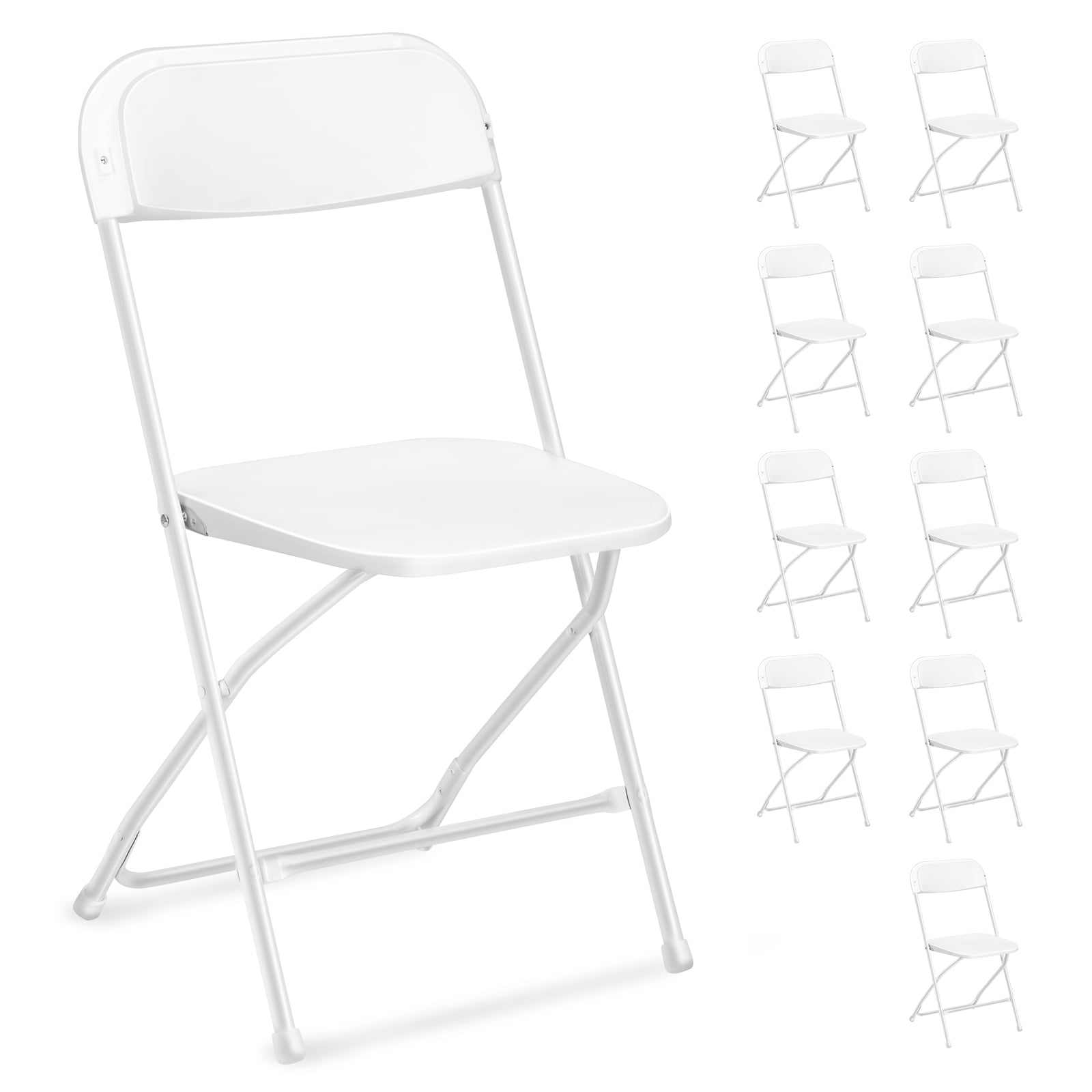 10 Pack White Plastic Folding Utility Chairs with Metal Frame