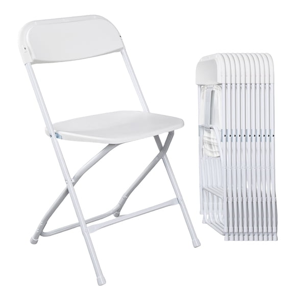 10 Pack White Plastic Folding Chairs, Heavy Duty 350lbs Capacity Stackable Chairs with Non-Slip Feet for Indoor Outdoor, Wedding, Party, Dining, Commercial Use - Set of 10