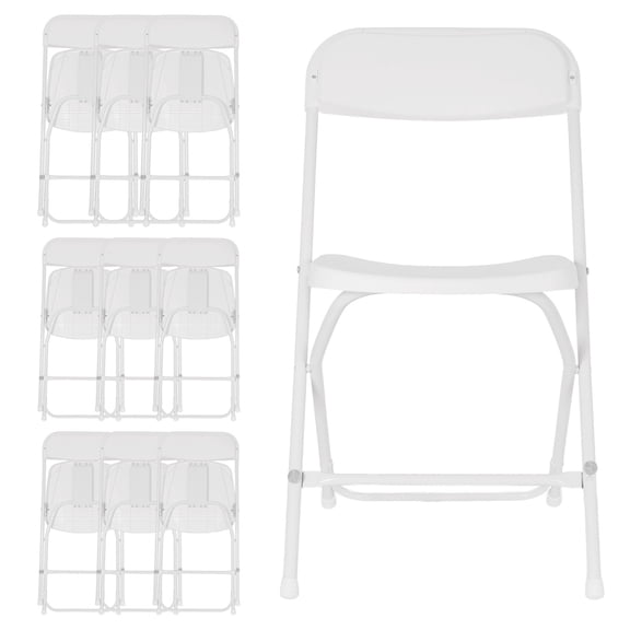 10 Pack White Plastic Folding Chairs, Portable Commercial Chair with Steel Frame, 350LB Weight Capacity Lightweight Folding Chair for Wedding Party Camping Indoor Events