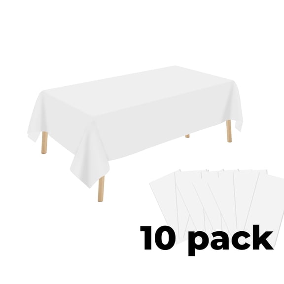 10 Pack White Plastic Tablecloth Disposable Rectangular Table Cloth 54 x 108 Inch Table Cover for Parties