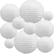 10 Pack White Round Paper Lanterns, Asian Style Hanging Decor for Party, Wedding, Home