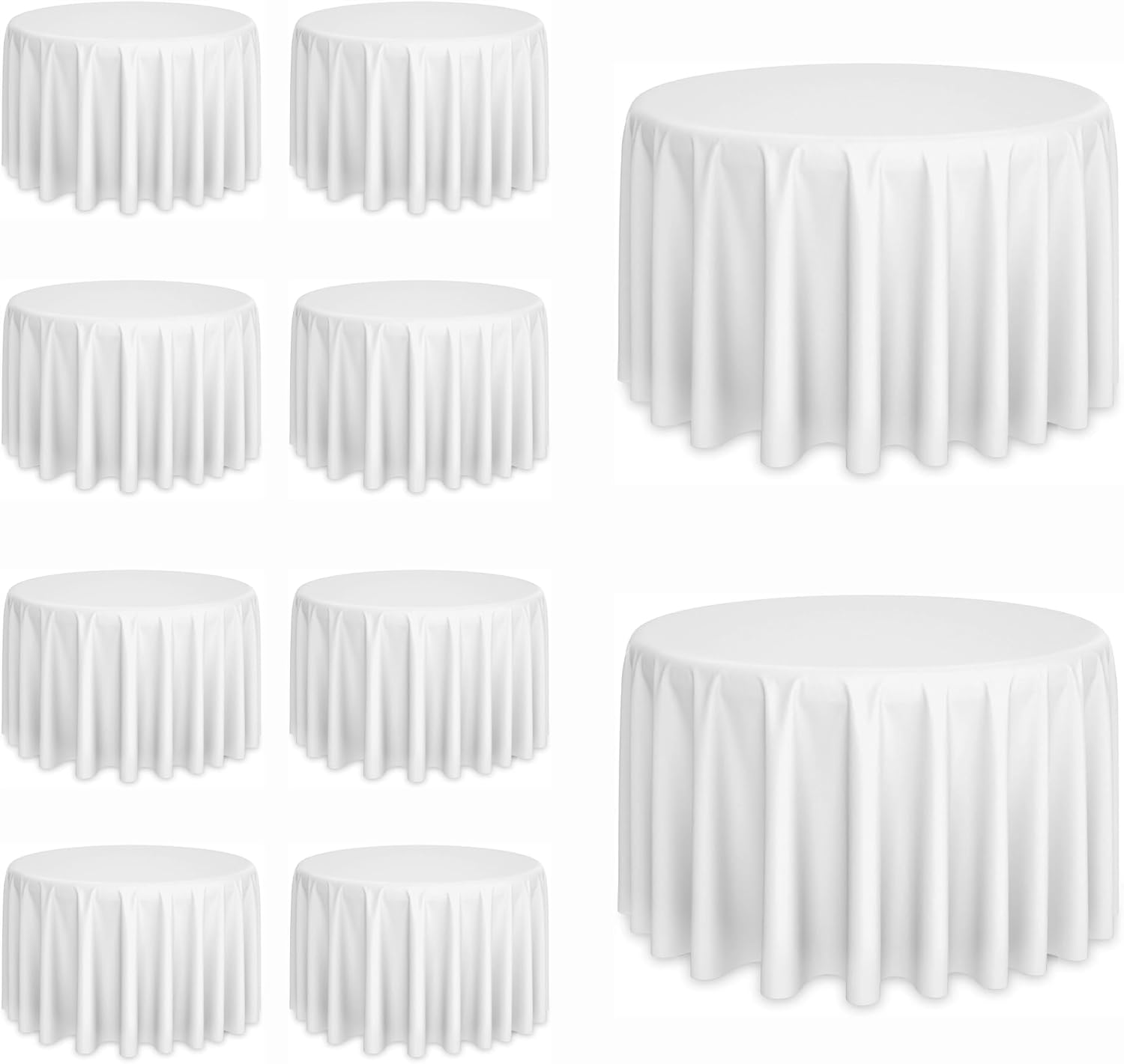 12 Pack White Polyester Round Tablecloths - 108 Inch, Waterproof & Stain Resistant For Weddings & Parties