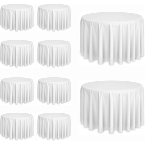 10 Pack White Round Tablecloths, 120 Inch Stain Resistant and Wrinkle Round Table Clothes, Washable Polyester Table Clothes Cover