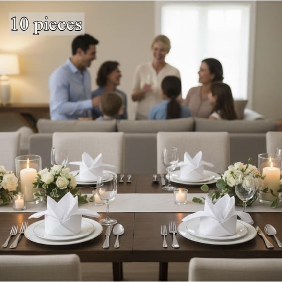 10-Pack White Satin Dinner Napkins (19x19") - Blend Absorbent Reusable Napkins for Table Flower Folding, Restaurant & Hotel